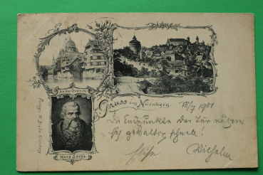 AK Gruss aus Nürnberg / 1900 / Synagoge / Insel Schütt / Hans Sachs  / Stadtansicht Burg